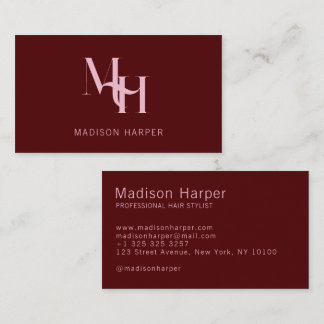 Hair stylist modern monogram initials red pink business card