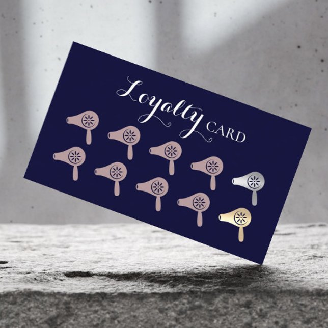 Hair Stylist Modern Navy Blue Blowout Bar Salon Loyalty Card (Creator Uploaded)