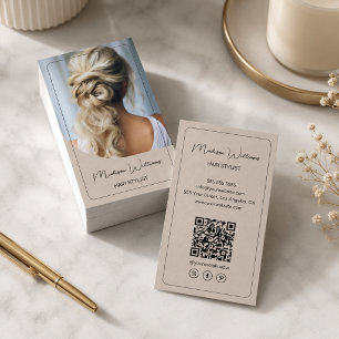 Hair Stylist Modern Photo Beige Business Card
