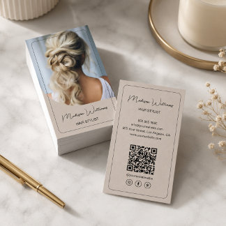 Hair Stylist Modern Photo Beige Business Card