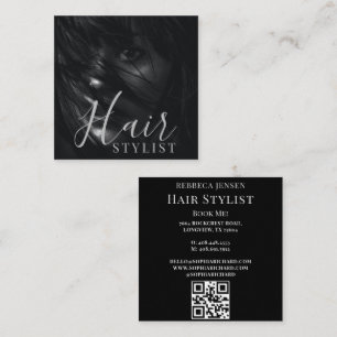 Hair stylist modern photo QR Code Square Business Card