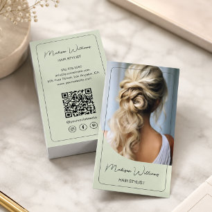 Hair Stylist Modern Photo Sage Green Business Card