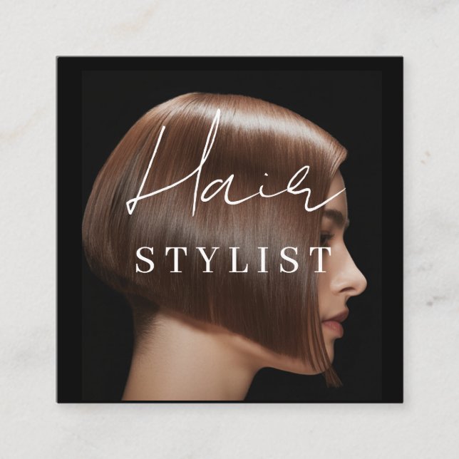 Hair stylist modern photo  square business card (Front)