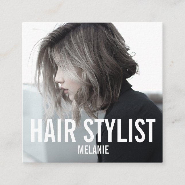 Hair stylist modern photo square business card (Front)