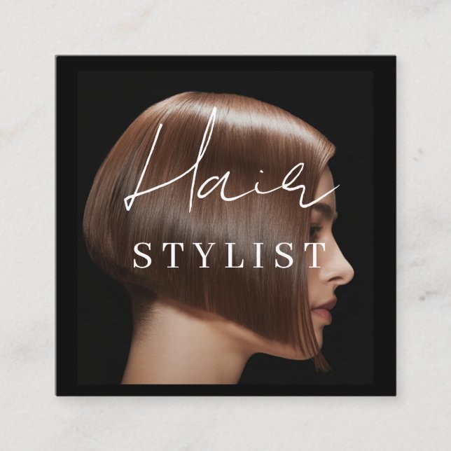 Hair stylist modern photo  square business card (Front)