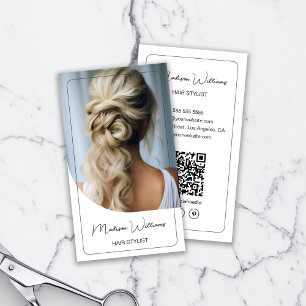 Hair Stylist Modern Photo White Business Card