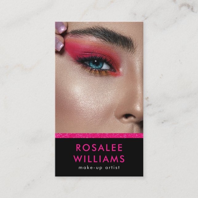 Hair Stylist Modern Pink Glitter Salon Business Card (Front)