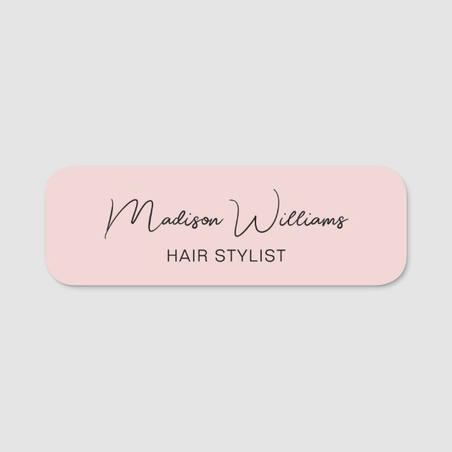 Hair Stylist Modern Pink Name Tag (Front)