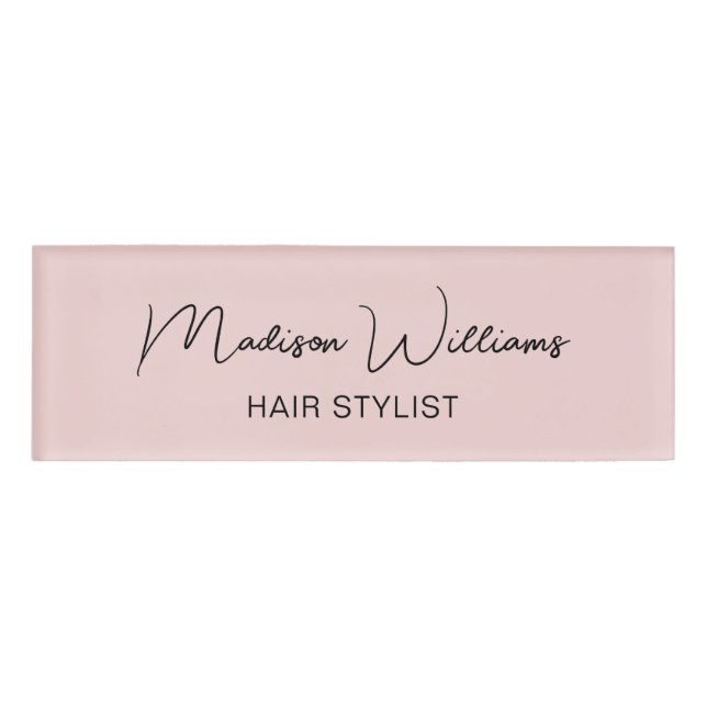 Hair Stylist Modern Pink Name Tag (Front)