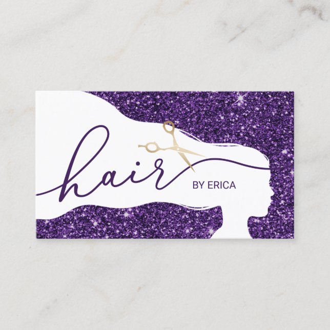 Hair Stylist Modern Purple Glitter Beauty Salon  Appointment Card (Front)