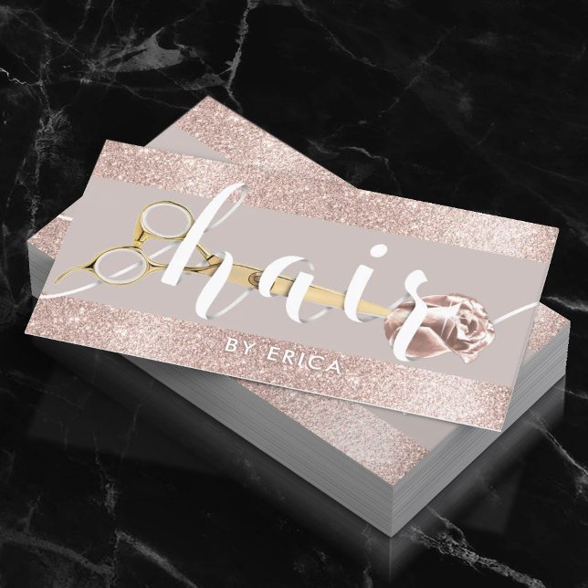 Hair Stylist Modern Rose Gold Glitter Beauty Salon Business Card (Creator Uploaded)