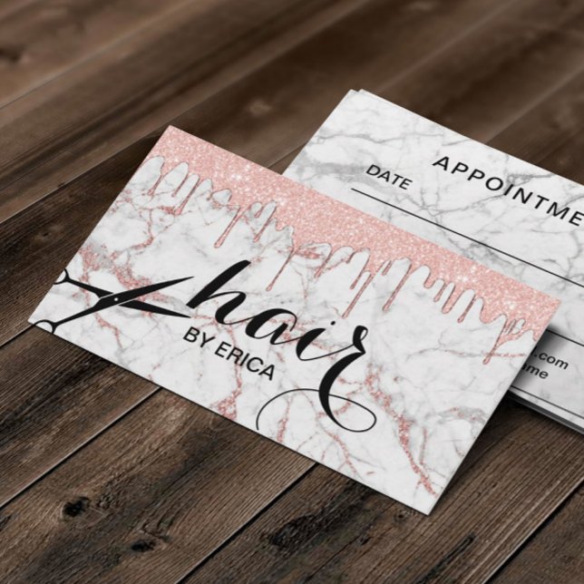 Hair Stylist Modern Rose Gold Marble Beauty Salon Appointment Card (Creator Uploaded)