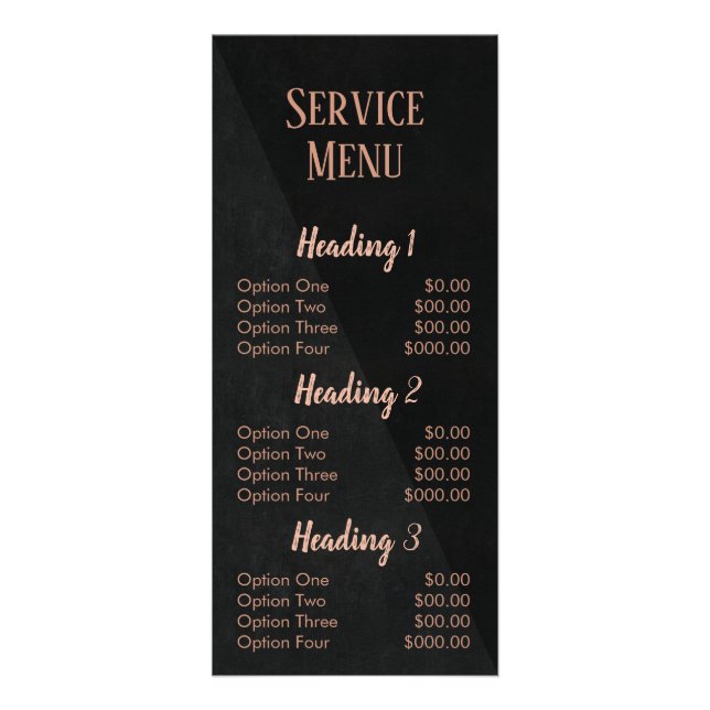 Hair stylist modern rose gold salon service menu (Front)