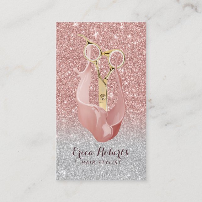 Hair Stylist Modern Rose Gold Silver Ombre Salon Business Card (Front)