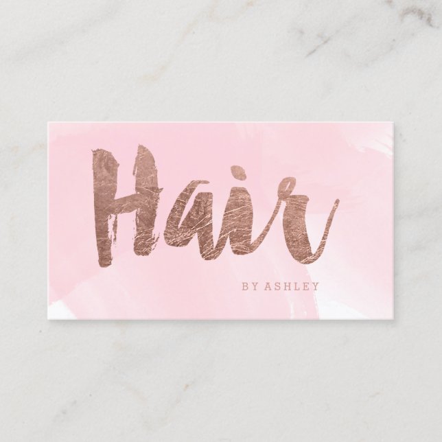 Hair stylist modern rose gold typography pink business card (Front)