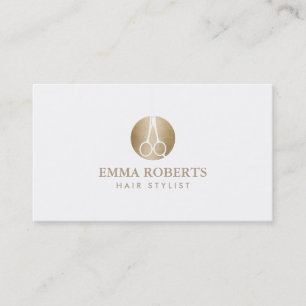 Hair Stylist Modern Scissor Gold Logo Elegant Business Card