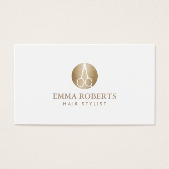 Hair Stylist Modern Scissor Gold Logo Elegant Business Card