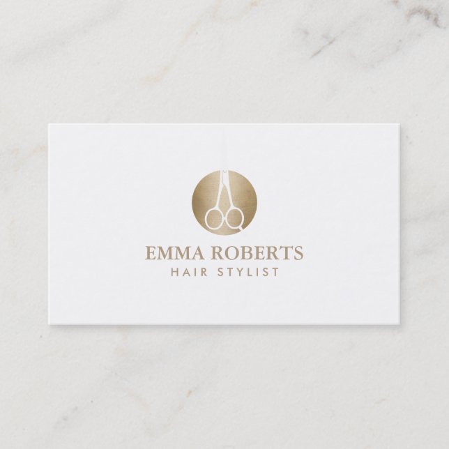 Hair Stylist Modern Scissor Gold Logo Elegant Business Card (Front)