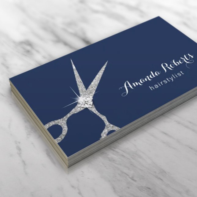 Hair Stylist Modern Scissor Navy Blue Appointment Card (Creator Uploaded)