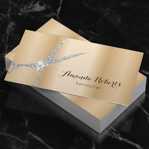 Hair Stylist Modern Silver Scissor Salon Gold Business Card
