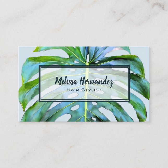 Hair Stylist Modern Trendy Tropical Leaf Greenery Business Card (Front)