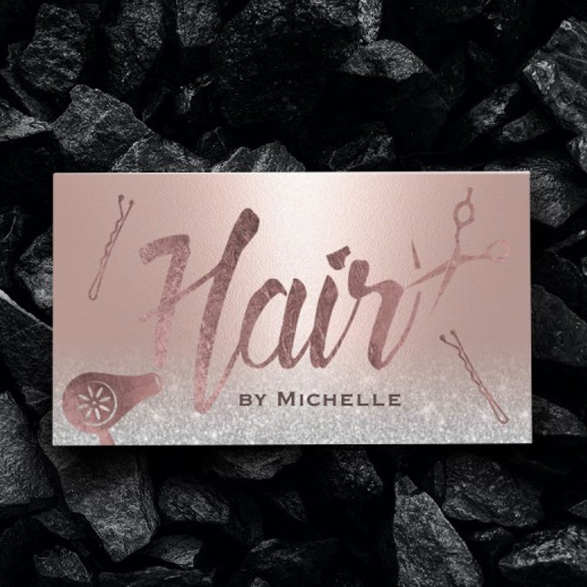 Hair Stylist Modern Typography Blush Rose Gold Business Card (Creator Uploaded)
