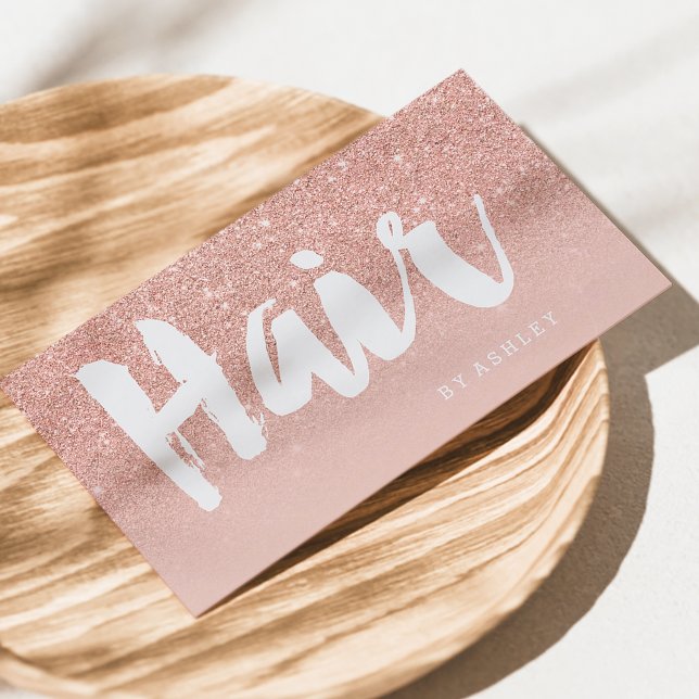 Hair stylist modern typography blush rose gold business card (Creator Uploaded)