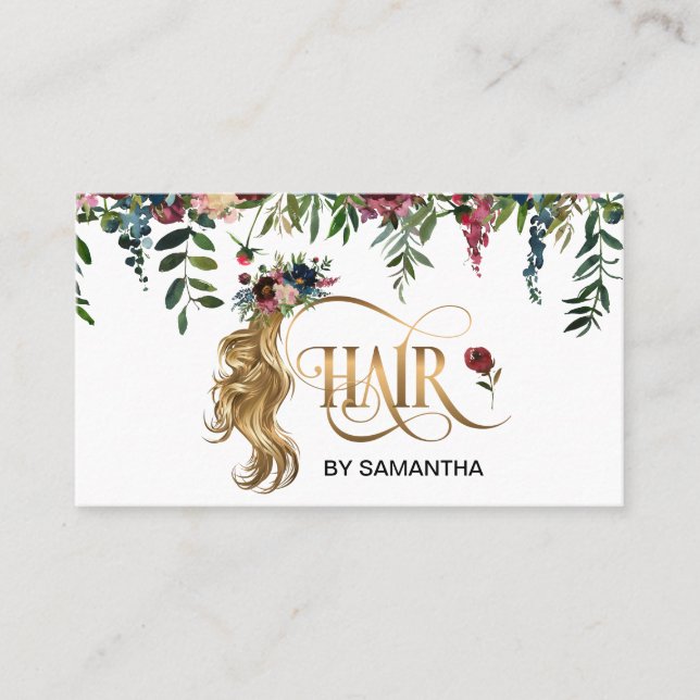 Hair stylist modern typography hair extension business card (Front)