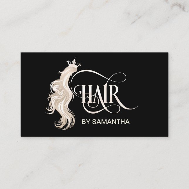 Hair stylist modern typography hair extension business card (Front)