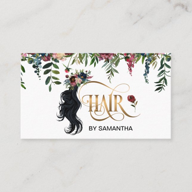 Hair stylist modern typography hair extension business card (Front)