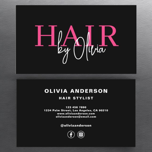 Hair Stylist Modern Typography Hot Pink Business Card (Creator Uploaded)
