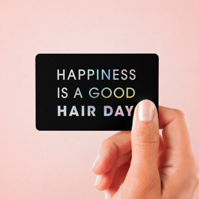 Hair Stylist Modern Typography Rainbow Foil Black Business Card (Creator Uploaded)