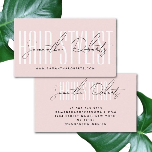 Hair stylist modern typography script blush pink business card (Creator Uploaded)