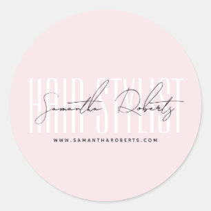 Hair stylist modern typography script light pink classic round sticker