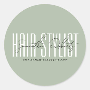 Hair stylist modern typography script sage green classic round sticker