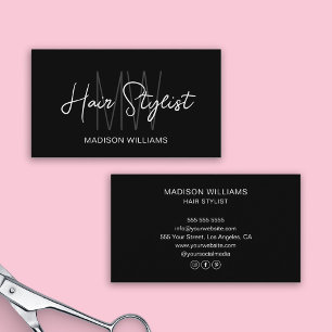 Hair Stylist Monogram Logo Black Business Card