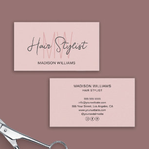 Hair Stylist Monogram Logo Blush Pink Business Card