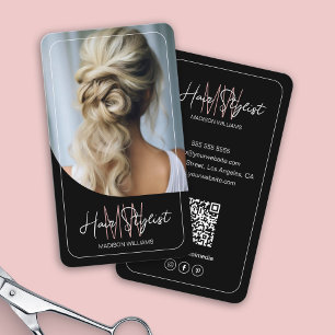 Hair Stylist Monogram Logo Photo Black Business Card