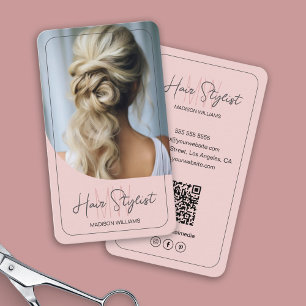 Hair Stylist Monogram Logo Photo Blush Pink Business Card