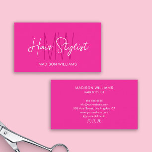 Hair Stylist Monogram Logo Pink Business Card