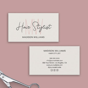 Hair Stylist Monogram Logo Tan Business Card