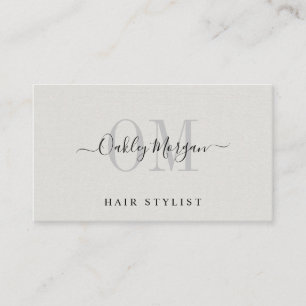 Hair Stylist Monogrammed Faux Linen Business Card