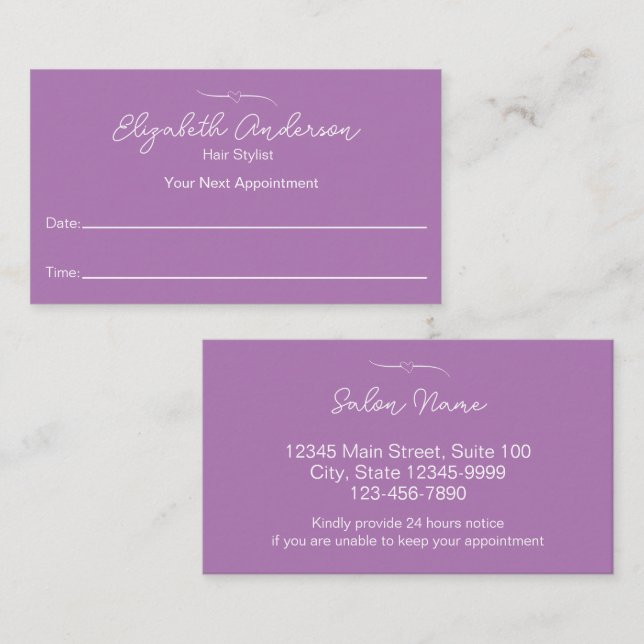 Hair Stylist Name Lavender Your Next Appointment (Front/Back)