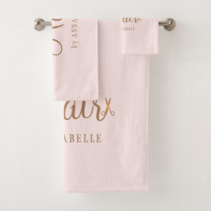 Hair stylist name professional elegant gold pink bath towel set