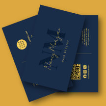Hair Stylist Navy Blue Gold Monogram QR Code Logo