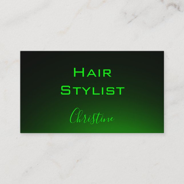 Hair Stylist neon green on black business card (Front)