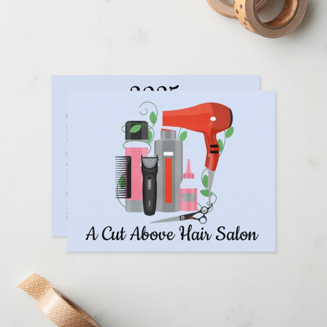 Hair Stylist Note Card & 2025 Calendar on Back (Front/Back In Situ)