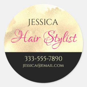 Hair Stylist Occupation DIY Name Cell Gold & Black Classic Round Sticker