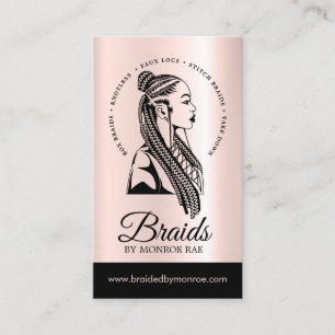 Hair Stylist or Hair Braider Braid Salon Rose Gold Business Card