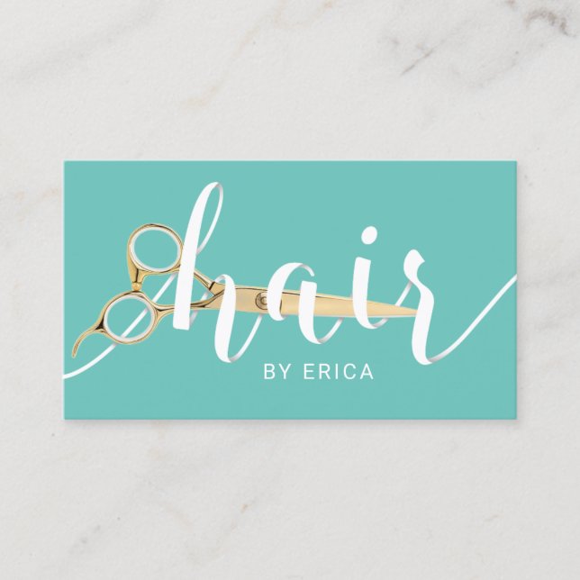 Hair Stylist Paper Typography Teal Beauty Salon Business Card (Front)